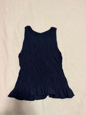 SHEIN Dark Navy Smocked Tank with Ruffle Hem